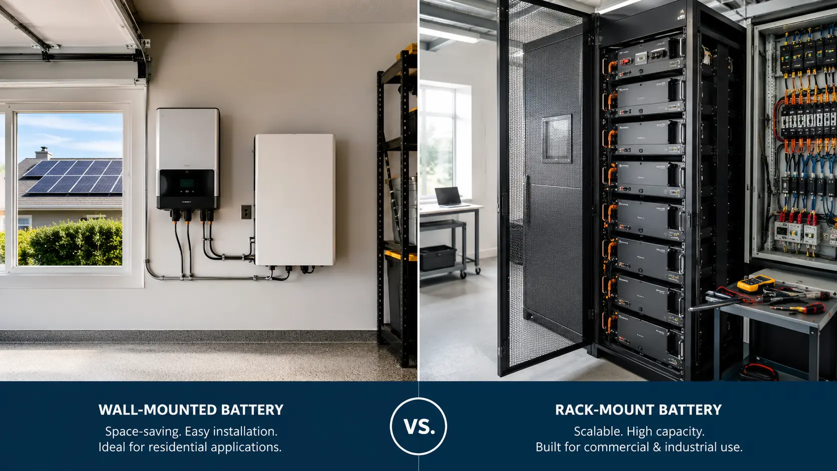 Bateria de montaje en pared vs pila de montaje en cremallera: ¿Cuál es correcta?